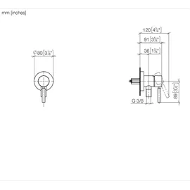 Dornbracht UP-Einhandbatterie mit Abdeckplatte D. 80mm, mit integriertem Brauseanschluss für 1 Verbraucher Chrom 36046660-00