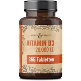 Vitamin D3 Hochdosiert 20000 Depot - 365 Vitamin D3 Tabletten - Hochdosiertes Vitamin D3 20000 IE - Vitamin D Tabletten - Vitamin D 20000 - D3 20000 IE Kapseln Tablette