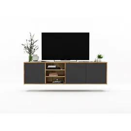 meble lindner Apollo TV-Lowboard 150 x 39 x 35 cm Graphit/Eiche Holzwerkstoff