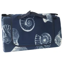 Picknickdecke 200 x 200 cm Muschel Blau Camping Fleece Decke mit Tragegriff