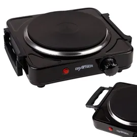 Grafner Kochplatte mit klappbaren Griffen, 1000 Watt, 1 Massekochfeld mit 1x Ø 155 mm, stufenlose Temperatureinstellung, Farbe nach Wunsch: schwarz oder weiß, Kochfeld Herdplatte Campingkocher