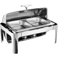 Silber WarmhaltebehäLter, 9L Rolldeckel WäRmebehäLter Chafing Dish SpeisenwäRmer Edelstahl Set Profi SpeisewäRmer Buffet-Set Mit Roll-Top, für Events Partys Buffets Frühstücksbereiche