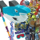 Pinata * Hai * als Spiel und Deko für Kindergeburtstag und Mottoparty | Größe: 50x29x10cm | Pinatas Haifisch Shark Kinder Partydeko, Edition: Pinata mit Stock, Brille, Süßigkeiten