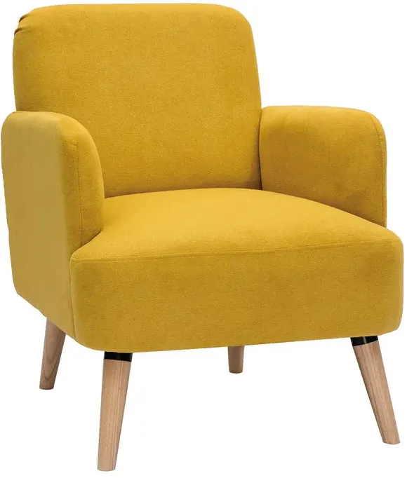 Fauteuil scandinave en tissu effet velours jaune moutarde et bois clair ISKO