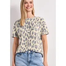 STREET ONE Sommershirt Ausbrenner-Look Leo-Print Beige 36