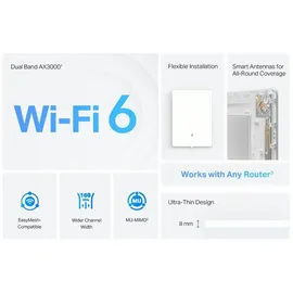 TP-Link Archer Air E5 AX3000 WLAN Verstärker Repeater, 8 mm ultradünnes Design, Intelligente Antennen, Flexible Installation, kein Ethernet-Anschluss