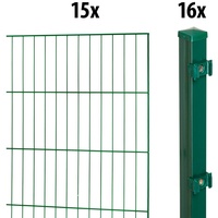 GARDEN 'N' MORE Einstabmattenzaun Standard, (31-St), 15 Elemente für 30 m, LxH: 200 x 175 cm, mit 16 Pfosten grün