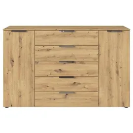 Rauch Möbel Kommode, mit Stauraum für Wohnzimmer, Schlafzimmer, Flur, 4 Fachböden, Eiche Artisan, Holz, 2-türig 5 Schubladen, und Soft-Close-Funktion in zwei Breiten