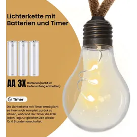 STAR Trading LED Lichterkette mit 10 Glühbirnen, für den Innenbereich, batteriebetrieben mit Timer, warmweißes Licht, IP20, dekorative Lichterkette Glühbirnen für den Innenbereich