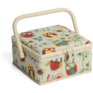 Hobby Gift Nähkästchen Klein mit Griff - Nähkorb aus Baumwolle mit Fächern für Nähzubehör & Werkzeuge - Aufbewahrungsbox für Handarbeit - 20 x 20 x 11 cm, Eulen, Eule