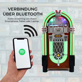 MonsterShop Jukebox Retro 50er Jahre Stil Holz-Gehäuse mit LED-Beleuchtung Fernbedienung - Weiß