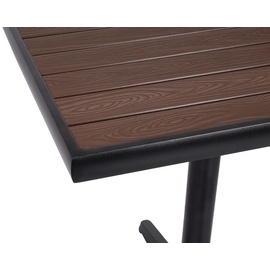 Mendler 4er-Set Gartenstuhl+Gartentisch HWC-J95, Stuhl Tisch, Gastro Outdoor-Beschichtung, Alu Holzoptik schwarz, dunkelbraun