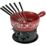 Kuhn Rikon Käsefondue Set Suisse rot· Ø 23 cm, 2.6 Liter ideal für 4-6 Personen, inkl. 6 Gabeln und Rechaud und Pastenbrenner