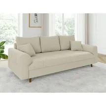 s-style möbel Sofa Couch 3 Sitzer Mit Kissen 210 x 93 x 81 cm Freistehend Kratzfest Massivholzfüße Braun Cord Stoff Milo Beige