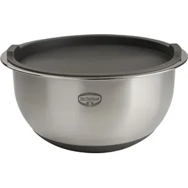 Dr. Oetker Rührschüssel mit Deckel 5 L BACK SPASS, Rührschüssel mit rutschfestem Silikonboden & flachem Schüttrand, Schüssel aus hochwertigem Edelstahl, Silber/Grau-Braun-spülmaschinengeeignet