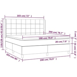 vidaXL Boxspringbett mit Matratze Dunkelgrau 180x200 cm Stoff