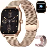 Smartwatch Damen mit WhatsApp-Funktion, Telefonfunktion 1,85 Zoll Schlafmonitor/Herzmonitor WhatsApp-fähig Smartwatch Damen iOS und Android - Gold