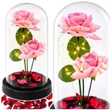 Wisam® Aufbewahrungsbox Ewige Rose Glaskuppel LED Kristall 21,5 cm 1-tlg. rosa