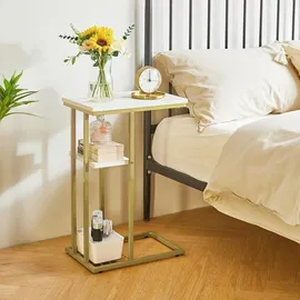 luxuskollektion Beistelltisch C-Form Industrie-Design 2er-Set Weiß Gold