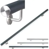 Relaxdays Relaxdays, anthrazit Handlauf Aluminium, rund, Treppengeländer innen & außen, matt, 200 cm, Ø 42mm, mit Wandhalterung, Edelstahl, 2000 mm, 10026021_633