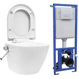 vidaXL Wand-WC ohne Spülrand mit Einbau-Spülkasten Keramik Weiß