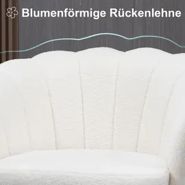 Homcom Polstersessel in Muschelform, Sessel Relaxsessel mit Metallbeinen, Schminkstuhl mit Fleeceoptik, für Schlafzimmer Wohnzimmer, Weiß - Weiß