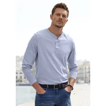 H.I.S. Henleyshirt H.I.S Gr. XXXL (64/66), blau (hellblau) Herren Shirts Langarm, Shirt mit Knopfleiste aus strukturierter Baumwoll-Qualität