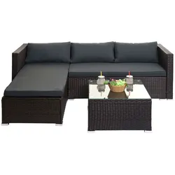 Poly-Rattan Garnitur MCW-F57, Balkon-/Garten-/Lounge-Set Sofa Sitzgruppe ~ braun, Kissen dunkelgrau ohne Deko-Kissen