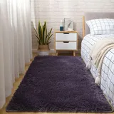 Waschbarer Teppich Shaggy Teppich 190 x 260 cm Flauschig, Weich, Pflegeleicht, Anti-Rutsch, Waschbar Hochflor Waschbarer Teppich Rutschfest Fellteppich für Wohnzimmer, Schlafzimmer, Dunkelviolett