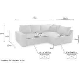 luma-home Federkern Ecksofa Schlafcouch L-Polsterecke mit Topper Bettkasten in Hell-Braun & 15108 - Hellbraun