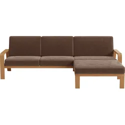 Ecksofa SIT & MORE "Kolding L-Form", braun (nougat), B:264cm H:91cm T:178cm, 100% Polyester, Sofas, Armlehnen aus eichefarbigem Buchenholz, verschiedene Bezüge und Farben