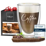 ElbFuchs® Doppelwandiges Latte Macchiato Glas | COFFEE |1x 350ml [PERFEKTE GESCHENKIDEE] Ideal als Thermoglas für Cappuccino | Kaffegläser | Cafe latte