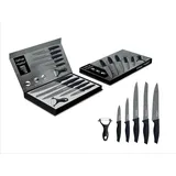 Cheffinger Magnet-Messerblock 6 TLG Messerset Messer Brotmesser Kochmesser Fleischmesser GRANIT (6tlg) schwarz