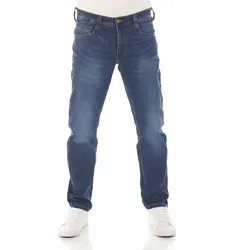 Mustang Herren Jeans Real X Stretchjeans Oregon Tapered Fit Tapered Fit Denim Blue Tiefer Bund Reißverschluss L 34