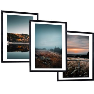 Modernes Bilder-Set im Naturholzrahmen | Poster im Rahmen | Bilderserie | Bilder im Format 3 x 30 x 40 cm