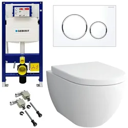Alpenberger Wand WC Komplettset mit Geberit Spülkasten Betätigungsplatte und Bausatz | Spülrandlose Toilette Hänge WC | Vorwandelement WC Set Komplett