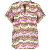 GERRY WEBER Damen Gemustertes Blusenshirt mit Tunika-Ausschnitt mit Ärmelaufschlag, Kurzarm, überschnittene Schultern Gemustert Grün/Lila/Pink Druck 42