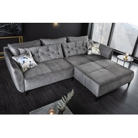 riess-ambiente Ecksofa MARRAKESCH 245cm grau / schwarz, Einzelartikel 1 Teile, Wohnzimmer · Samt · L-Form · Couch inkl. Kissen · Design grau