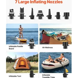 Vevor Paddleboard Pumpe (20 PSI) mit USB-Ausgang, zweistufige elektrische SUP-Luftpumpe mit automatischer Abschaltung & LED Licht, Aufblasen & Entl...