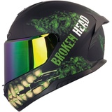 Broken Head Integralhelm Broken Skull Green Grinder + Grün Verspiegeltes Visier