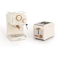 CREATE/PACK TOAST RETRO + THERA MATT RETRO/Espresso-Kaffeemaschine und Toaster für breite Scheiben, Creme/Verstellbare Tropfschale, Krümelfach, Thermostat, 6 Leistungsstufen