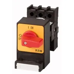 Eaton 044974 Panikschalter, P1, 25 A, Einbau, 3-polig, mit rotem Knebel und gelbem Frontschild, Vorhängeschloss-Sperre SVC P1-25/E/SVC(S)-RT