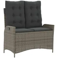 Furnicato Gartenbank Verstellbar mit Kissen Grau Poly Rattan