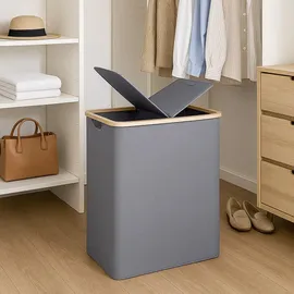 BestLivings Wäschekorb Grau, Textil, Echtholz,Bambus, 65x65x34 cm, Ordnen & Aufbewahren, Wäschekörbe & Tonnen