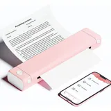 Thermodrucker A4 203DPI Inkless Printer Kompatibel mit Android & iOS für Handy & Laptop, Unterstützt 210x297mm A4 Thermopapier, Tragbarer Drucker - Rosa