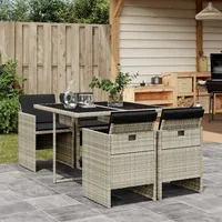 Gecheer 5-TLG. Garten Essgruppe 4 Personen, Rattan Gartenmöbel Set, Sitzgruppe Garten Lounge 4 Stühle mit Tisch, Balkon Möbel, Terrassenmöbel Set, Gartengarnitur Sitzgarnitur, Kissen, Hellgrau