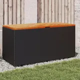 Homgoday Gartentruhe Gartenbox mit Stauraum Sitztruhe Kissenbox Auflagenbox Aufbewahrungsbox Kissentruhe Auflagentruhe Aufbewahrungsschrank Schwarz 110x50x54 cm Poly Rattan Akazienholz