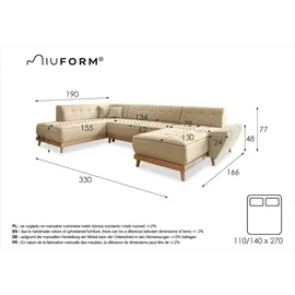 miuform Wohnlandschaft mit Schlaffunktion Dazzling Daisy ¦ grau ¦ Maße (cm): B: 330 H: 77