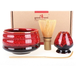 Goodwei Teeservice Matcha-Set „Yogan“ 80 mit Teeschale, Matchabesen und Besenhalter (4-tlg), Keramik