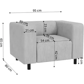 s-style möbel Sessel Gustav Cord 1 75 x 75 x 75 cm Grau